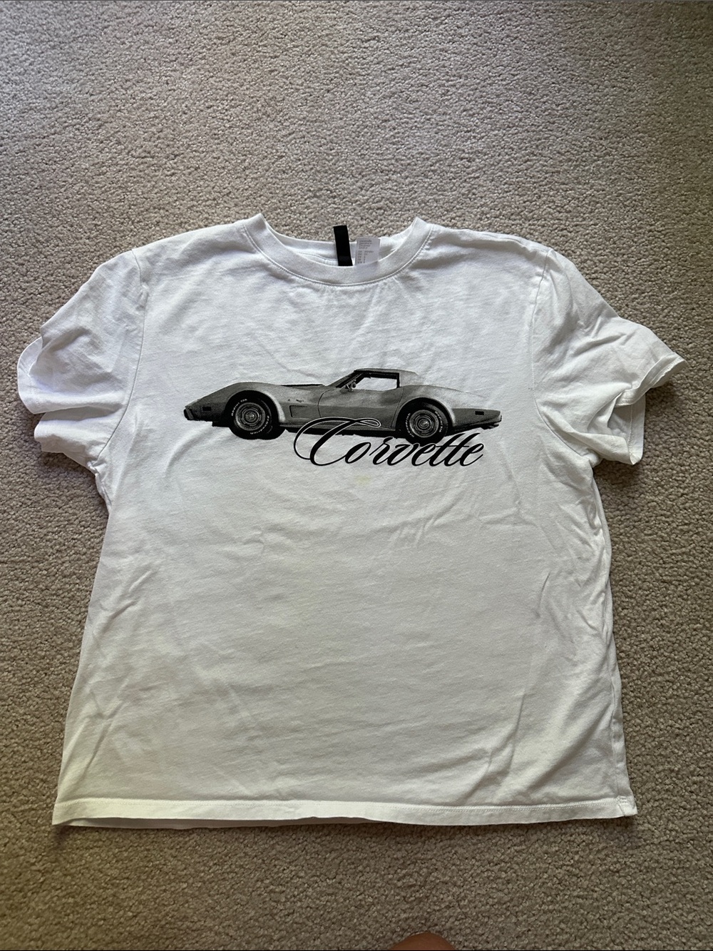 H&M White T-Shirt with Black Corvette Graphic